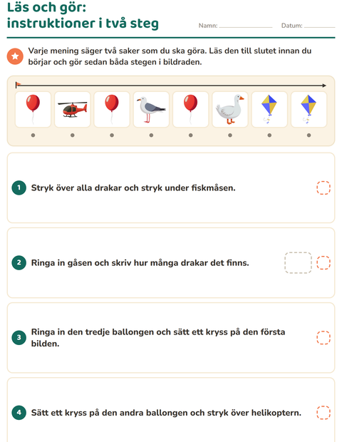 Förhandsvisning av Läs och gör-arbetsblad med Saker som flyger för Årskurs 1