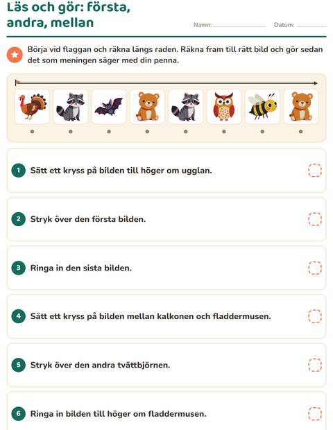 Förhandsvisning av Läs och gör-arbetsblad med Skogsdjur för Årskurs 1