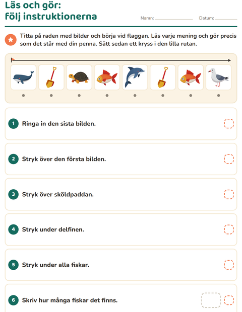 Förhandsvisning av Läs och gör-arbetsblad med Strand för Årskurs 1