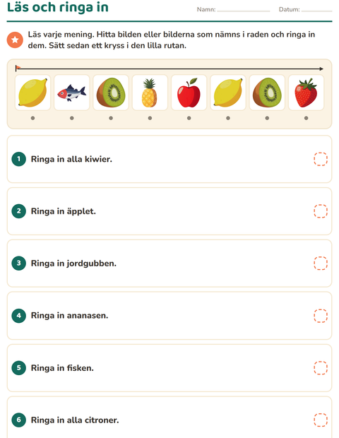 Förhandsvisning av Läs och gör-arbetsblad med I snabbköpet för Årskurs 1