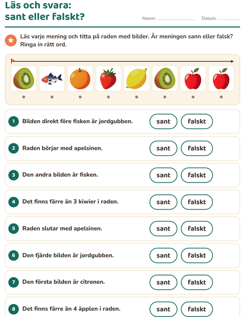 Förhandsvisning av Läs och gör-arbetsblad med I snabbköpet för Årskurs 1