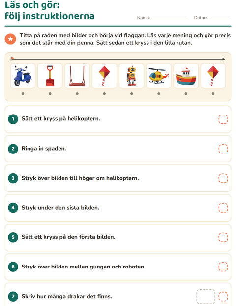 Förhandsvisning av Läs och gör-arbetsblad med Leksaker för Årskurs 1