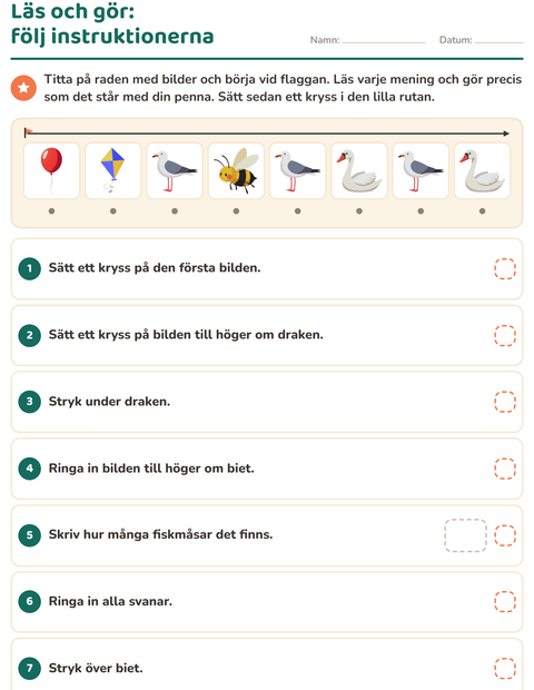 Förhandsvisning av Läs och gör-arbetsblad med Saker som flyger för Årskurs 1