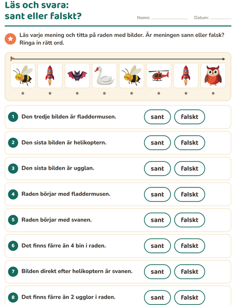 Förhandsvisning av Läs och gör-arbetsblad med Saker som flyger för Årskurs 1