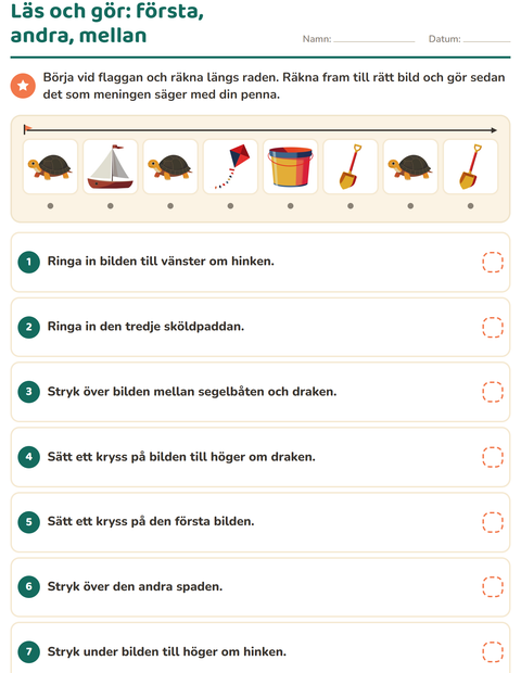 Förhandsvisning av Läs och gör-arbetsblad med Strand för Årskurs 1