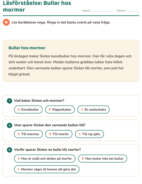 Läsförståelse: Bullar hos mormor