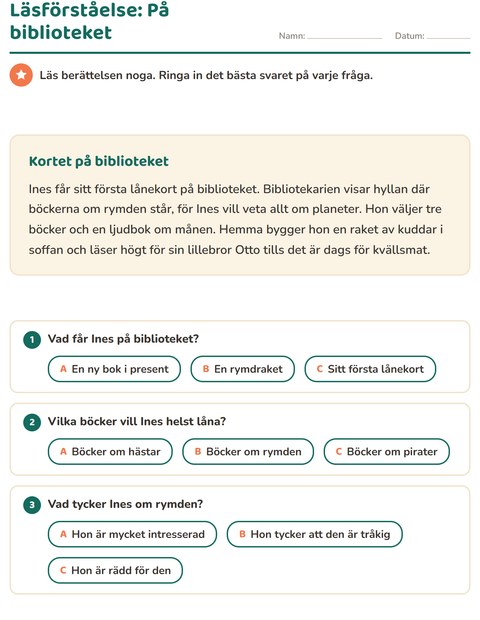 Läsförståelse: Kortet på biblioteket