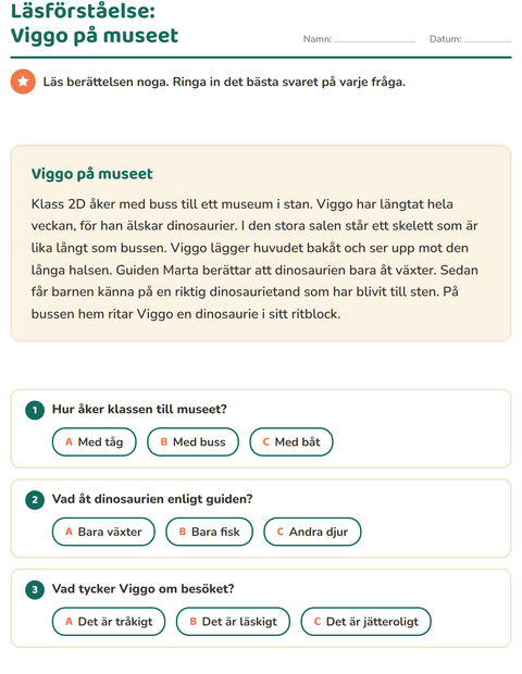Förhandsvisning av Läsförståelse-arbetsblad för Årskurs 2