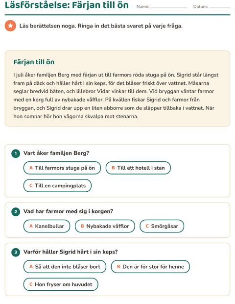 Förhandsvisning av Läsförståelse: Färjan till ön