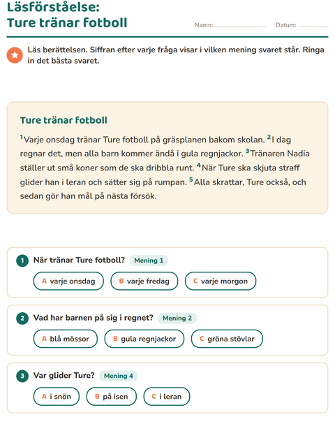 Förhandsvisning av Läsförståelse-arbetsblad för Årskurs 2