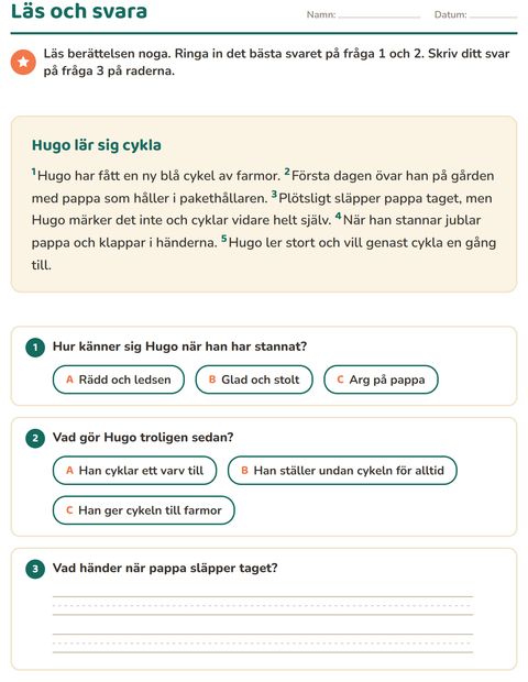 Förhandsvisning av Läsförståelse-arbetsblad för Årskurs 2