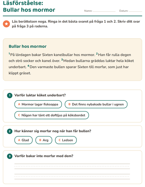 Förhandsvisning av Läsförståelse-arbetsblad för Årskurs 2
