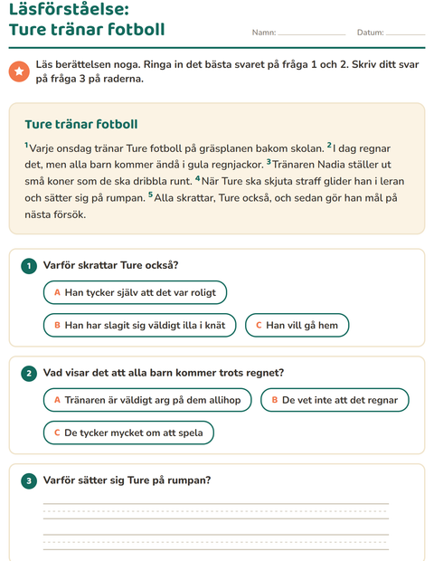 Förhandsvisning av Läsförståelse-arbetsblad för Årskurs 2