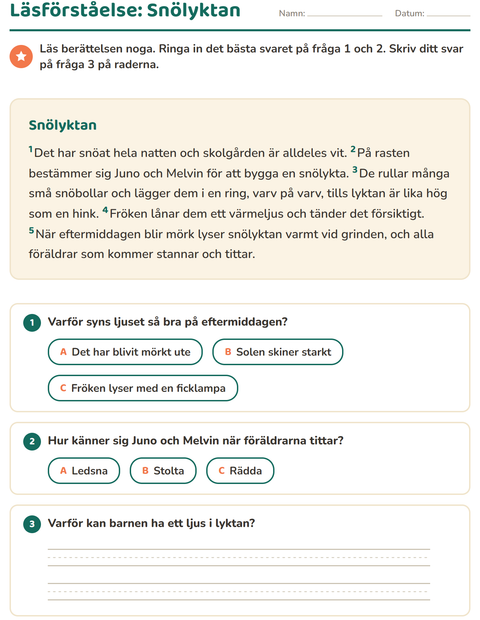 Förhandsvisning av Läsförståelse-arbetsblad för Årskurs 2