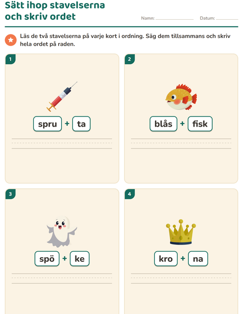 Förhandsvisning av Ljuda ihop ord-arbetsblad för Årskurs 1