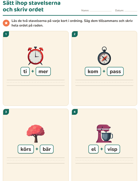 Förhandsvisning av Ljuda ihop ord-arbetsblad för Årskurs 1
