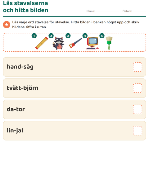 Förhandsvisning av Ljuda ihop ord-arbetsblad för Årskurs 1