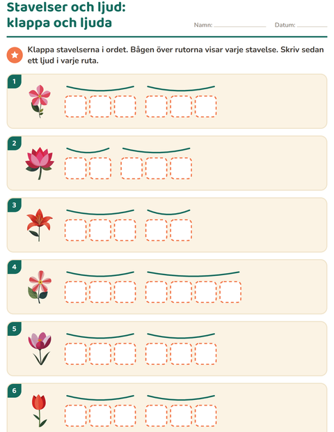 Förhandsvisning av Ljuda ord-arbetsblad med Blommor för Årskurs 1