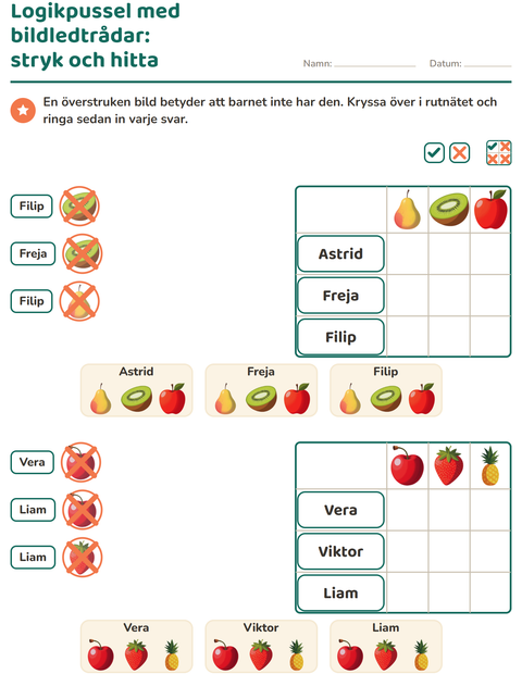 Förhandsvisning av Logikpussel-arbetsblad med Frukter för Årskurs 1