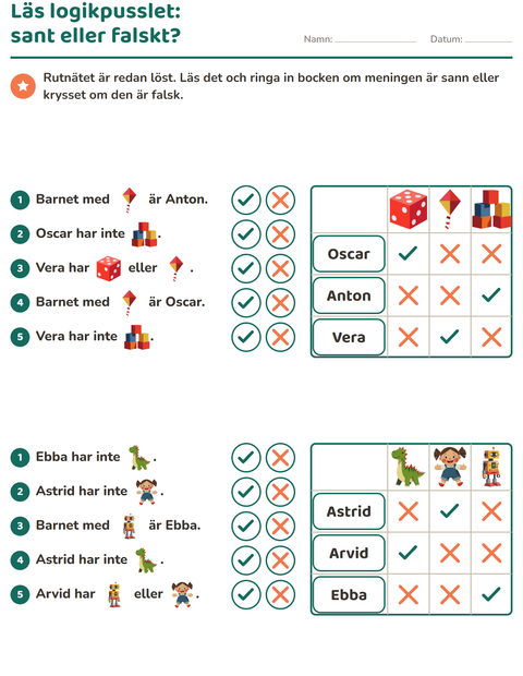 Förhandsvisning av Logikpussel-arbetsblad med Leksaker för Årskurs 2