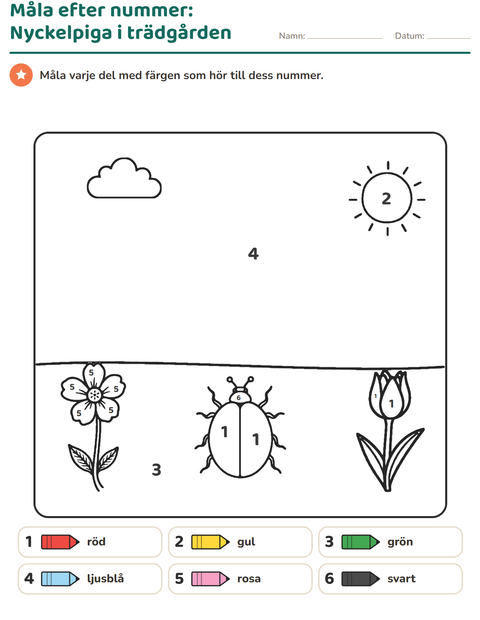 Förhandsvisning av Måla efter siffror-arbetsblad för Förskoleklass