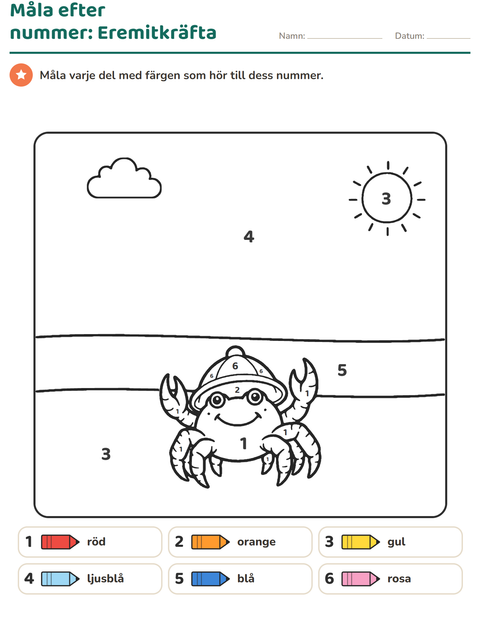 Förhandsvisning av Måla efter siffror-arbetsblad för Förskoleklass