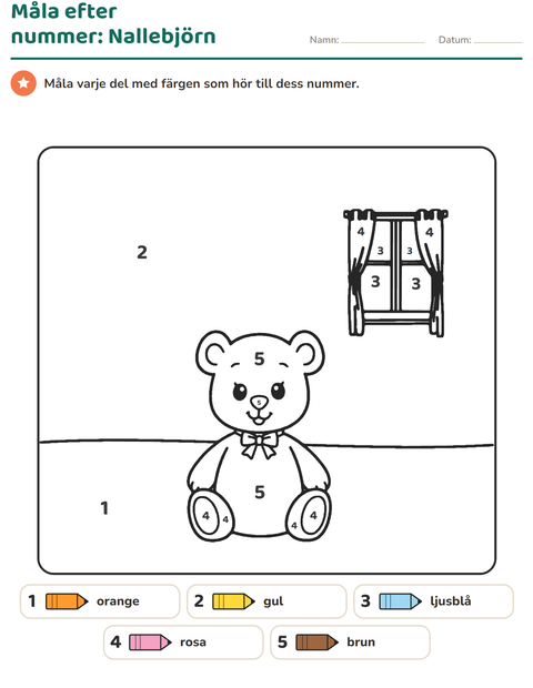 Förhandsvisning av Måla efter siffror-arbetsblad för Förskoleklass