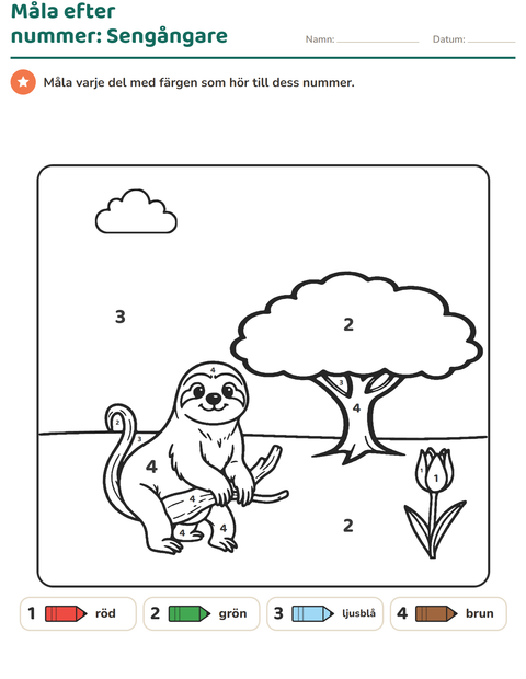 Förhandsvisning av Måla efter siffror-arbetsblad för Förskoleklass