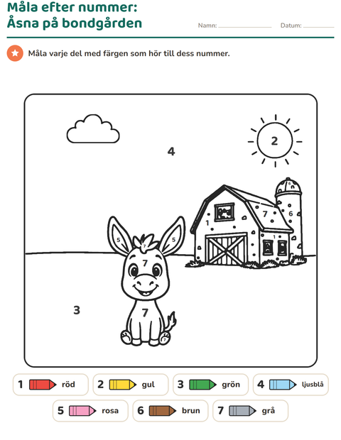 Förhandsvisning av Måla efter siffror-arbetsblad för Förskoleklass