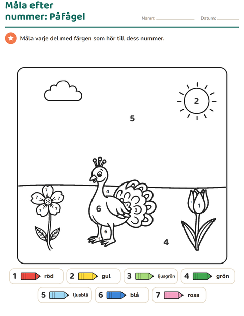 Förhandsvisning av Måla efter siffror-arbetsblad för Förskoleklass