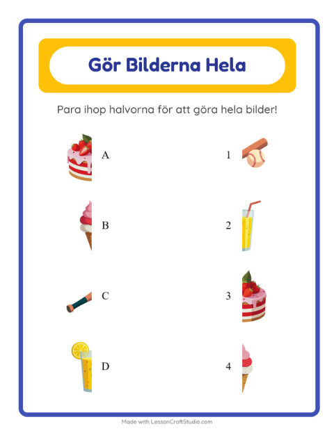 Förhandsvisning av Matcha Skuggor-arbetsblad med 4 juli för Förskoleklass
