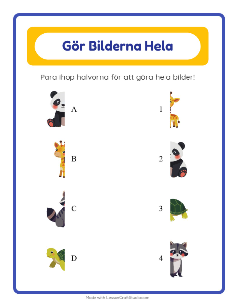 Förhandsvisning av Gör helheten med djur – arbetsblad för förskolan
