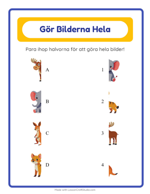 Förhandsvisning av Gör helheten med djur – arbetsblad för förskolan