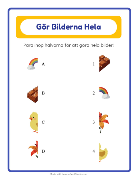 Förhandsvisning av Matcha Skuggor-arbetsblad med Påsk för Förskoleklass