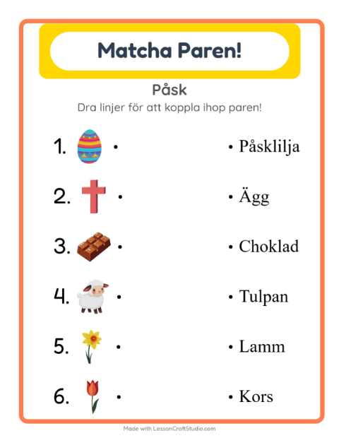 Förhandsvisning av Para ihop bild och ord med ägg – arbetsblad för årskurs 1