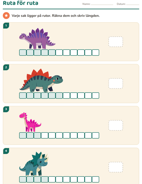 Förhandsvisning av Mätning-arbetsblad med Dinosaurier för Årskurs 1