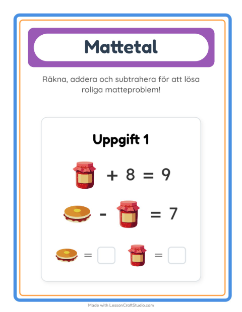 Förhandsvisning av Matteblad-arbetsblad med Frukost för Förskoleklass