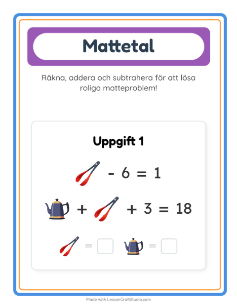 Förhandsvisning av Matteblad-arbetsblad med Köksredskap för Förskoleklass