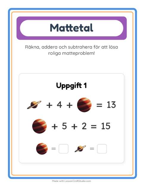 Förhandsvisning av Matteblad-arbetsblad med Rymden för Förskoleklass