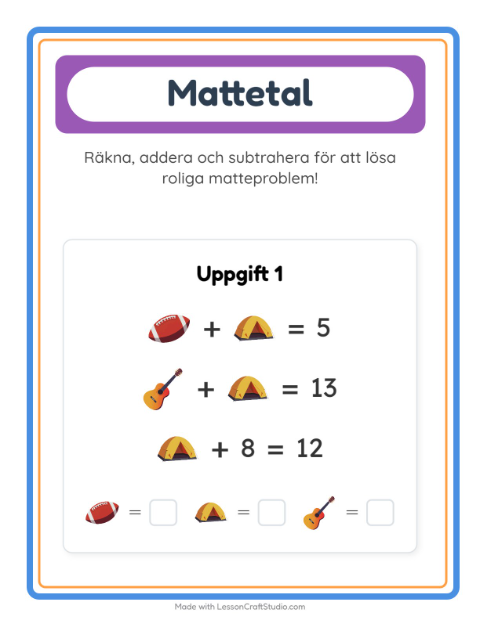 Förhandsvisning av Matteblad-arbetsblad med Aktiviteter för Förskoleklass