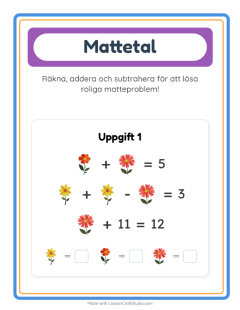 Förhandsvisning av Matteblad-arbetsblad med Blommor för Förskoleklass
