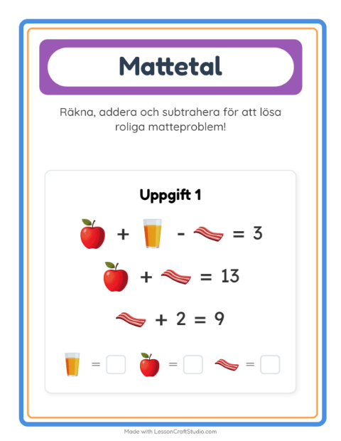 Förhandsvisning av Matteblad-arbetsblad med Frukost för Förskoleklass