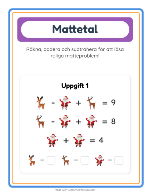 Förhandsvisning av Matteblad-arbetsblad med Jul för Förskoleklass
