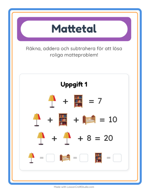 Förhandsvisning av Matteblad-arbetsblad med Möbler för Förskoleklass