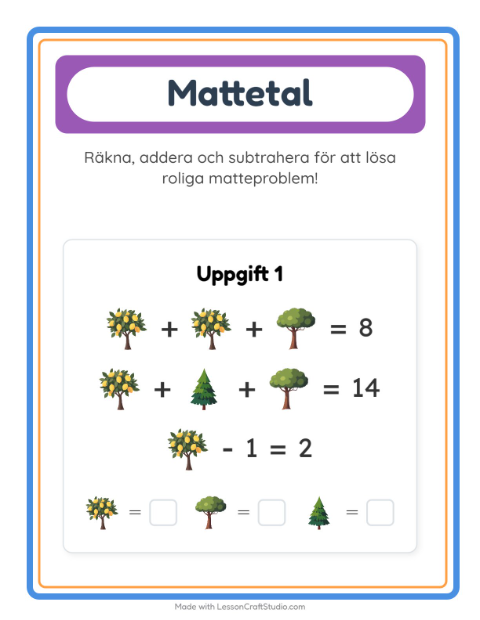 Förhandsvisning av Matteblad-arbetsblad med Träd för Förskoleklass