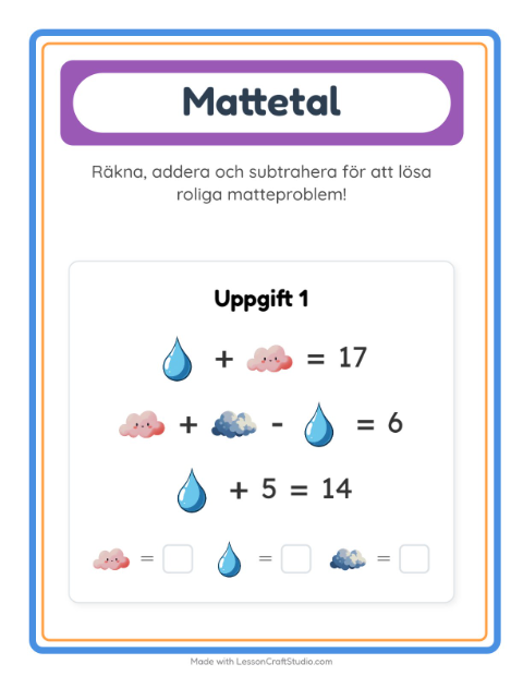 Förhandsvisning av Matteblad-arbetsblad med Väder för Förskoleklass