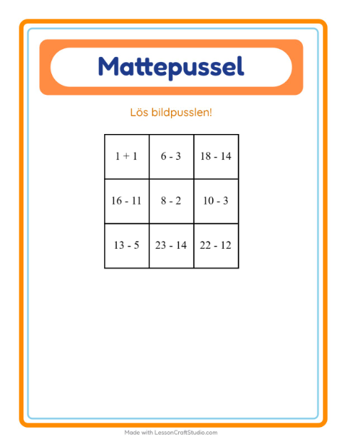 Förhandsvisning av Mattepussel-arbetsblad med Postkontor för Årskurs 1