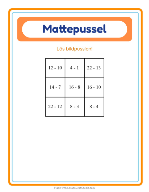 Förhandsvisning av Mattepussel-arbetsblad med Leksaker för Årskurs 1