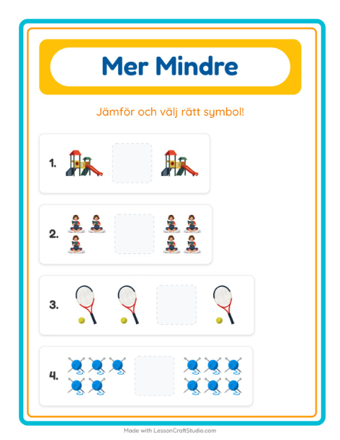 Förhandsvisning av Mer Eller Mindre-arbetsblad med Aktiviteter för Förskola