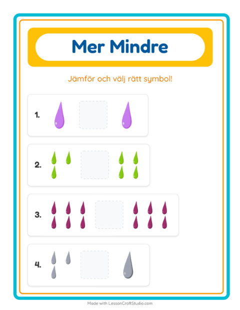 Förhandsvisning av Mer Eller Mindre-arbetsblad med Färger för Förskola